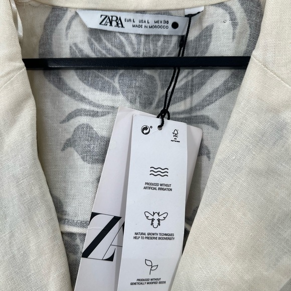 Zara Linen Blend Floral Belted Button Down Short Sleeve Mini Dress - Picture 3 of 9